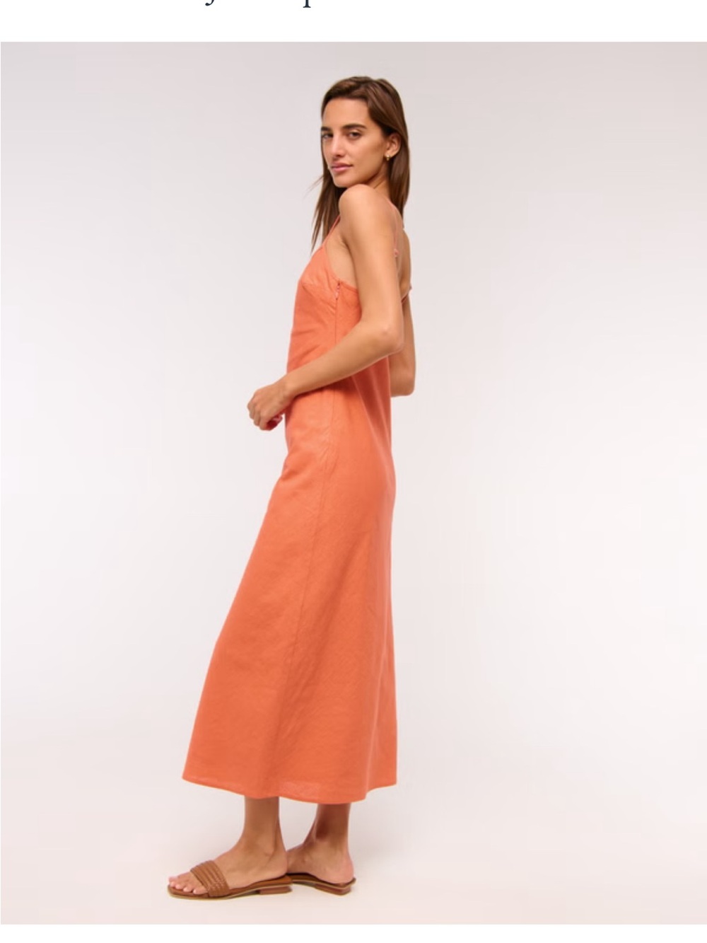 NWT Abercrombie & Fitch Linen-Blend Slip Midi Dress - Picture 3 of 9